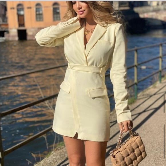 NWT ZARA Blazer Dress Jacket Light Yellow XS - Picture 6 of 9